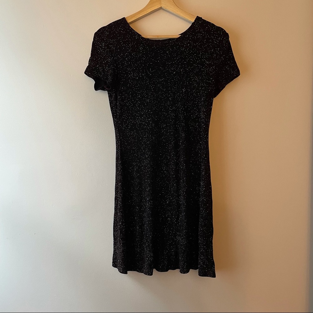 ALL THAT JAZZ BLACK GLITTER STRETCHY DRESS VTG